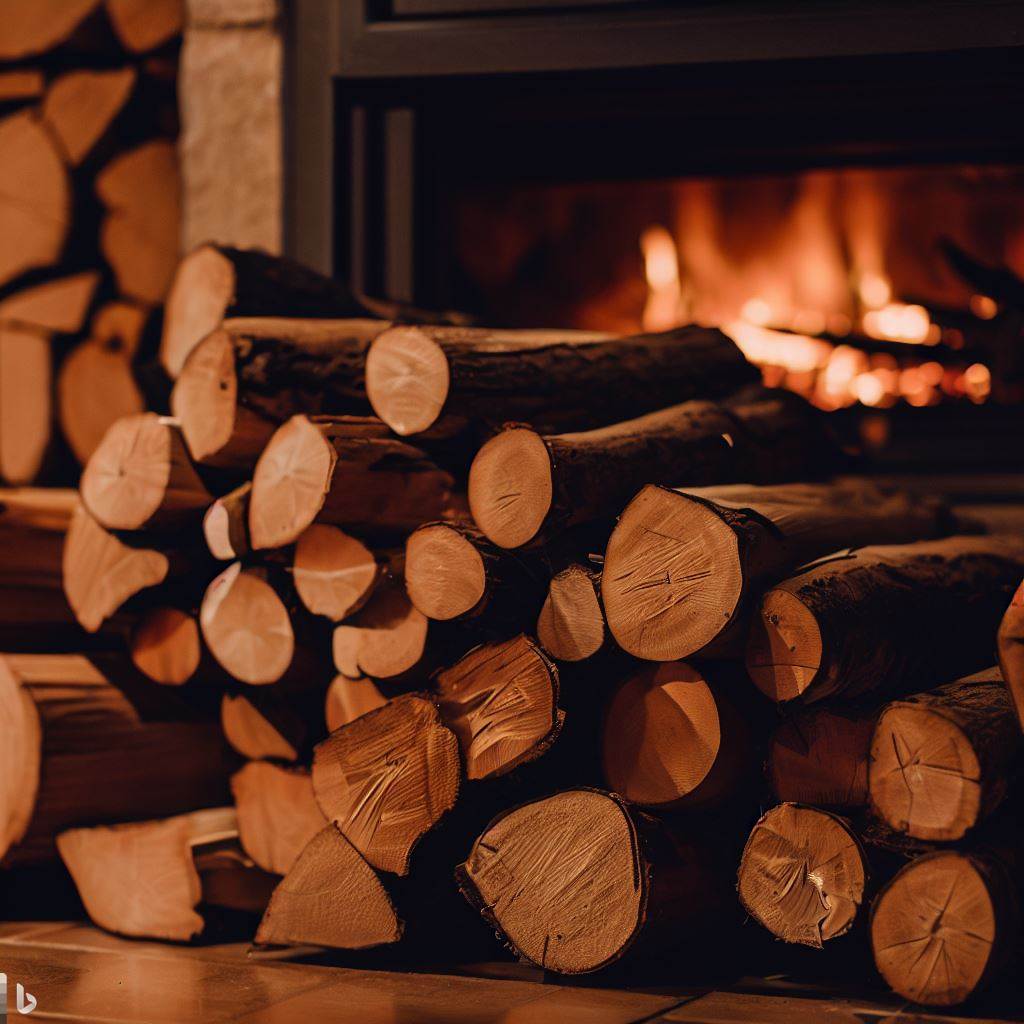 Firewood stacked by a fireplace