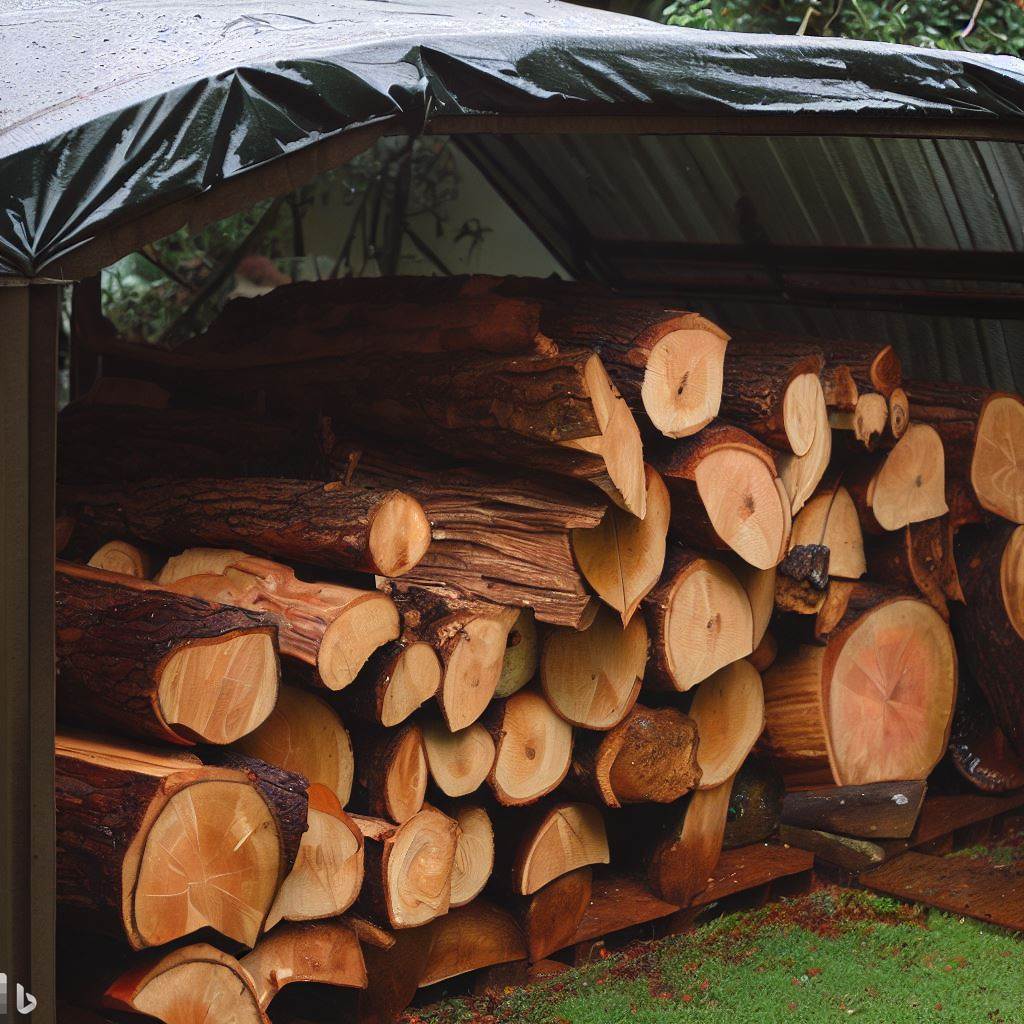 Kiln dried wood in a log store, helping to protect from the wet