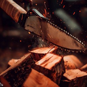 Firewood being chopped in readiness for use