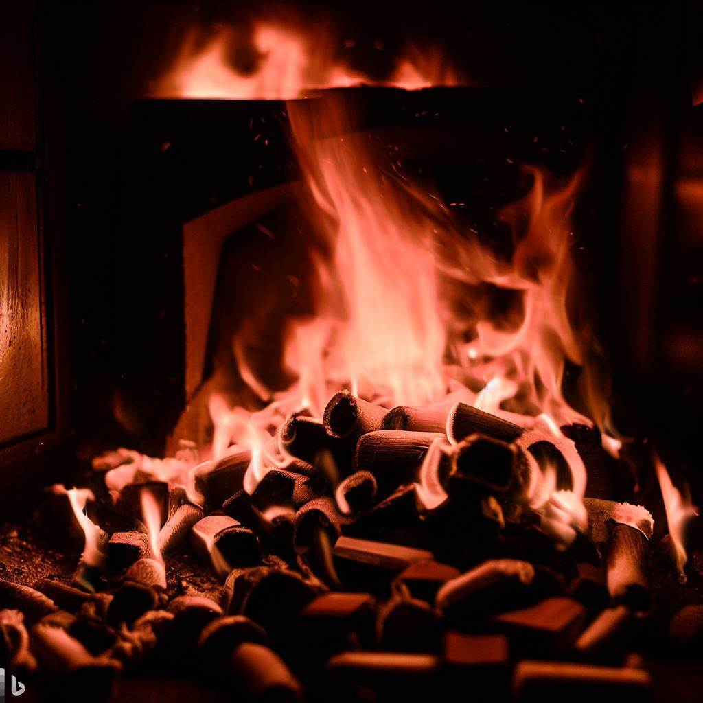 Wooden briquettes ablaze